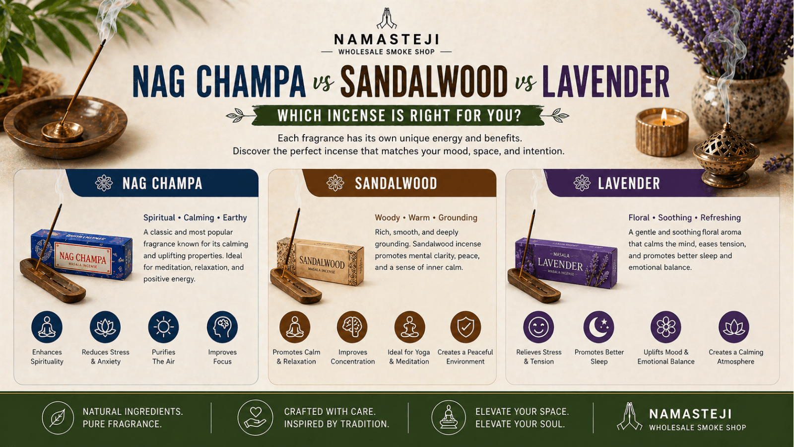Nag Champa vs Sandalwood vs Lavender: Which Incense Is Right for You? | Namasteji