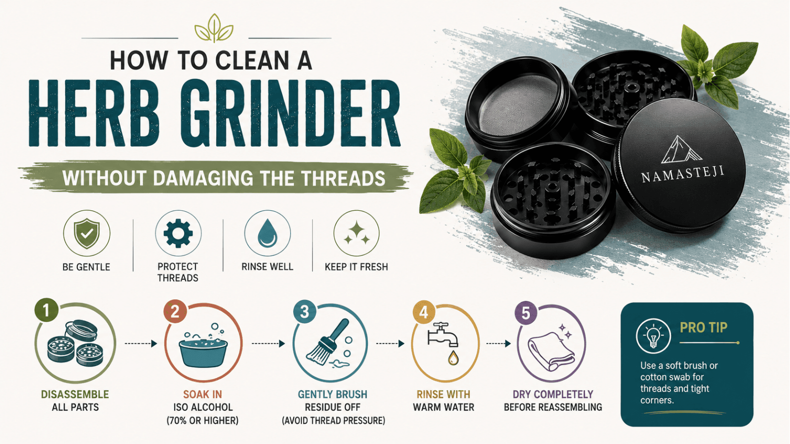 How to Clean a Herb Grinder Without Damaging the Threads | Namasteji